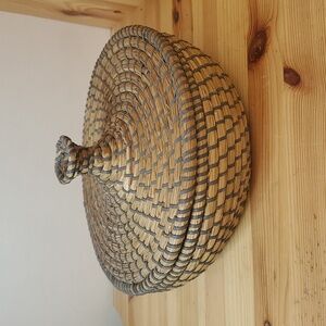 Sweetgrass Storage Basket + Lid Woven Round Multicolor 10” Diameter Boho GS